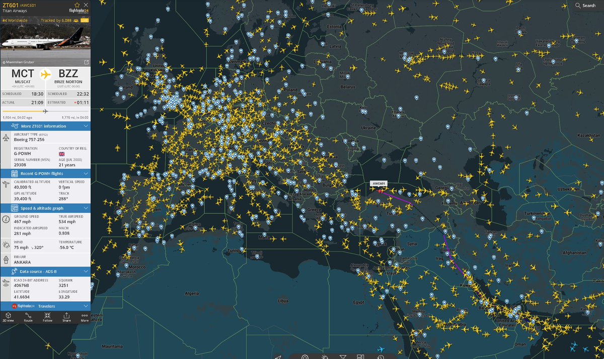 alexstorey1991's tweet photo. .Long overdue moment, #NazaninZaghariRatcliffe will shortly be entering #EUAirspace on her route to Brize Norton (BZZ) from Muscat (MCT) Track her @TitanAirways charter here: https://t.co/iExT8JrXZ8. There will be a time for @GOVUK to review, but today is for Nazanin & family. https://t.co/5I1wIPzRLt