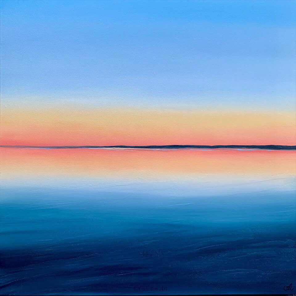 CalistonArt's tweet photo. I’ve been focusing a lot on graduation of colour and this painting is a lovely example. ‘Mellow’ 61 x 61cm oil on canvas.  I find the colour transition so satisfying 😊 available on my website https://t.co/0fm2XnXADp 
#oilpainting #seascape #contemporaryart #contemporaryartist https://t.co/2HDvRxni5o