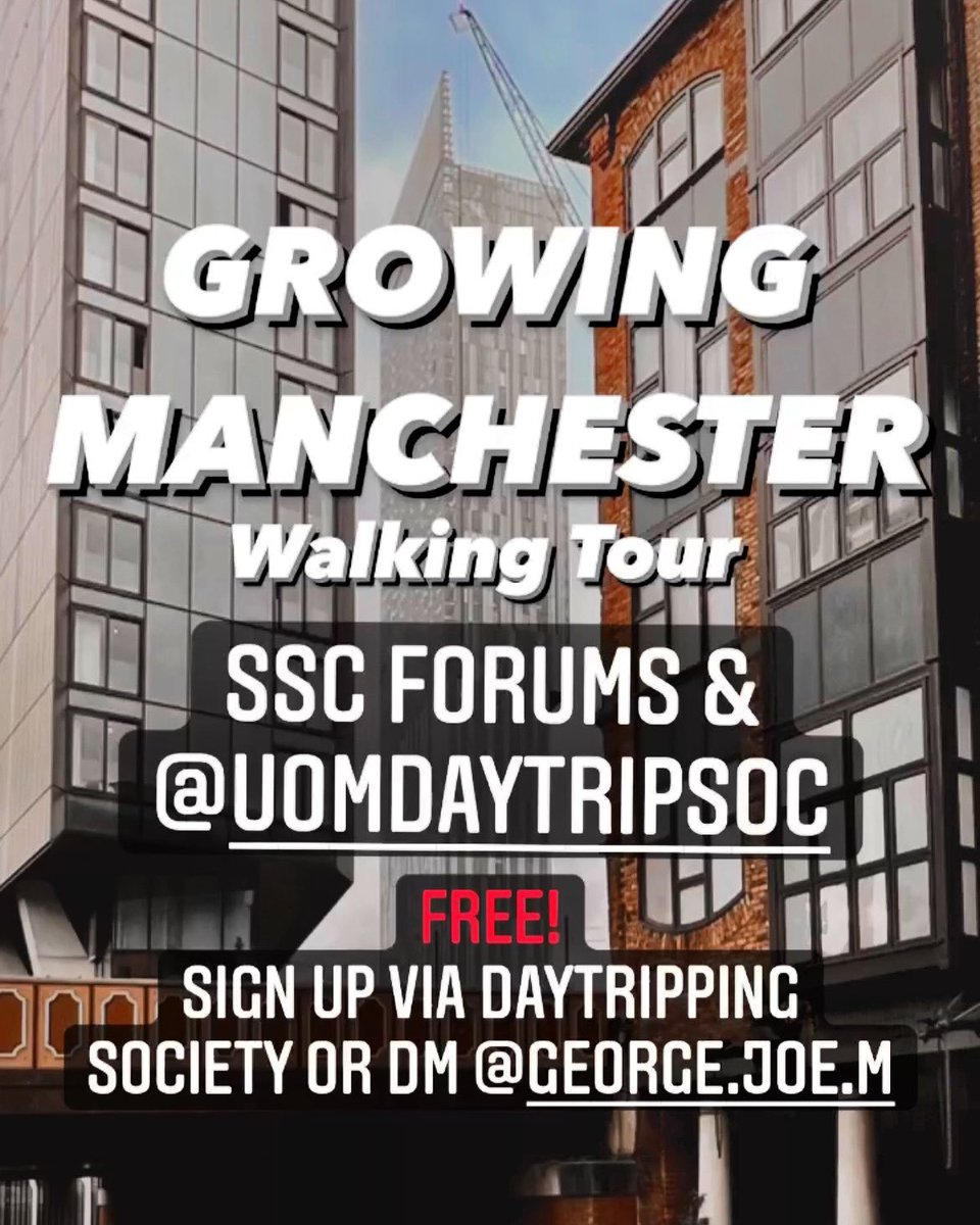 Free walking tour covering hidden
history and new developments and regeneration of Manchester! A chance to meet new people, learn about the city & get a few pints in! Everyone is welcome! DM or comment for more info!

#manchesterarchitecture #manchesterstudents
#skyscrapercity