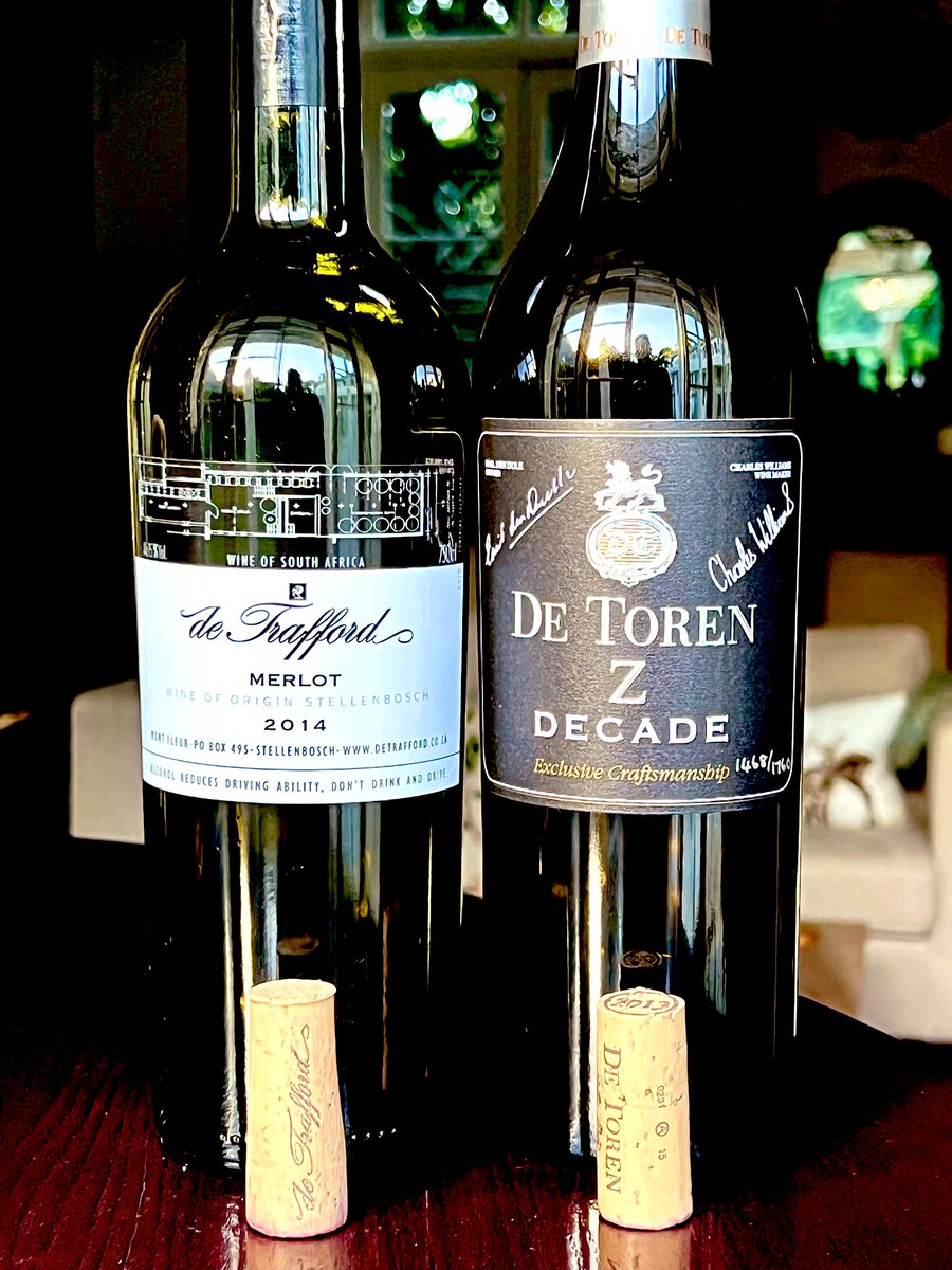 DPJ1963's tweet photo. Suffered from the โDTโsโ tonight - Merlot is not my favored variety but these 2 were superb #DeTrafford 2014 & #DeToren Z Decade 2013. Did the grape proud ๐ท๐ช๐ผ๐๐ผ๐๐ผ https://t.co/GjaQYugSIu