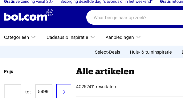 Zie ik nu echt >40 miljoen leverbare producten? Wauw! <a href="/bol_com/">bol</a>