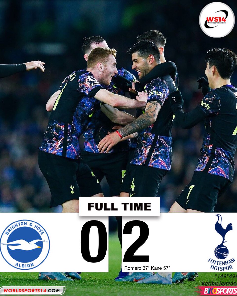 WorldSports14_'s tweet photo. Full Time : Brighton 0 - 2 Tottenham
#Bikosports #FastPlayFastPay https://t.co/ctAs2vLsMA