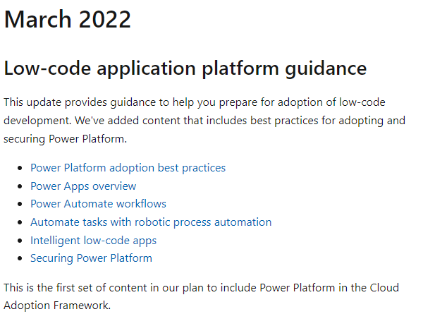 devkeydet's tweet photo. What's new in the Microsoft Cloud Adoption Framework for Azure...thanks to @robstand! 
https://t.co/DVSikX7wiE

#PowerPlatform https://t.co/e3bq40lZev