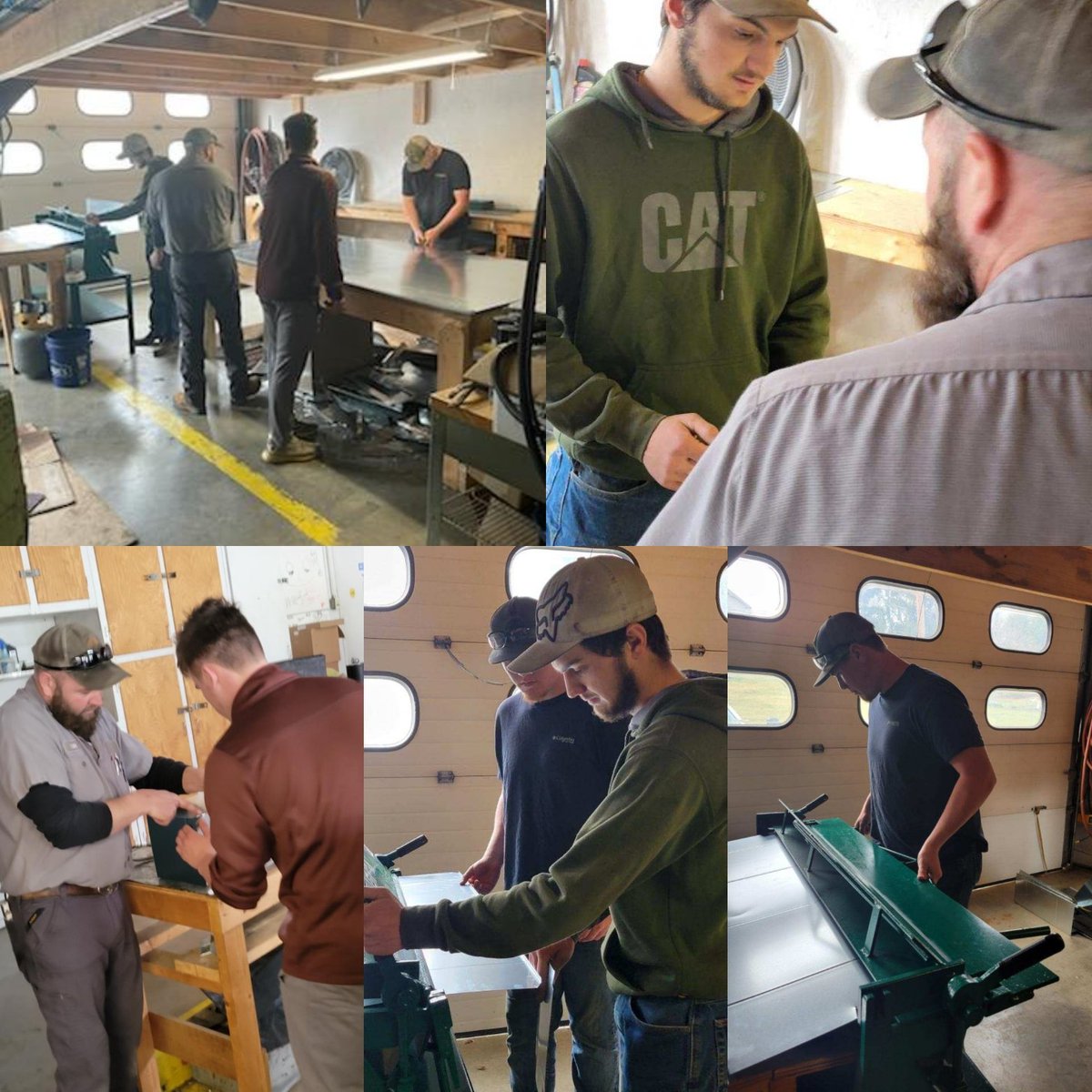 BtecVa's tweet photo. Building trades II students work with Kacey Mays of Country Breeze Heating & Cooling learning to make duct work. #ctebtec #buildingtrades #HVAC #skills #handsonlearning #thankyou https://t.co/XfUBT9Nycy