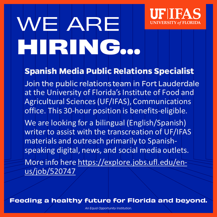 Looking for a Gator job opportunity? Here it is. Join me in South Florida as part of the UF/IFAS Communications team. explore.jobs.ufl.edu/en-us/job/5207…