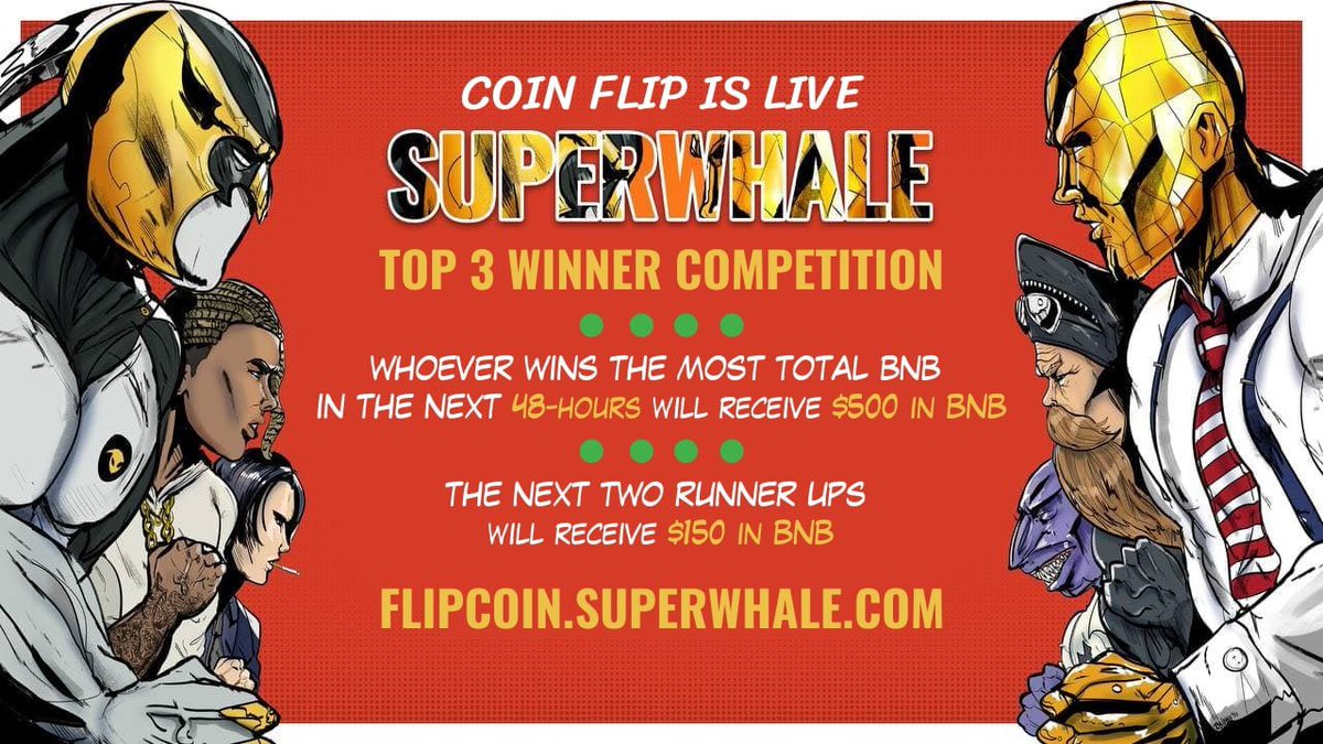 DeFi Island Coin Flip is live again!

To celebrate, the top three wallets that have won the most $BNB will win an additional prize. The winning wallets must also hold $SWDAO.

We'll be tracking all wins from now until March 18th, 23:59 UTC.

Game Link: flipcoin.superwhale.com