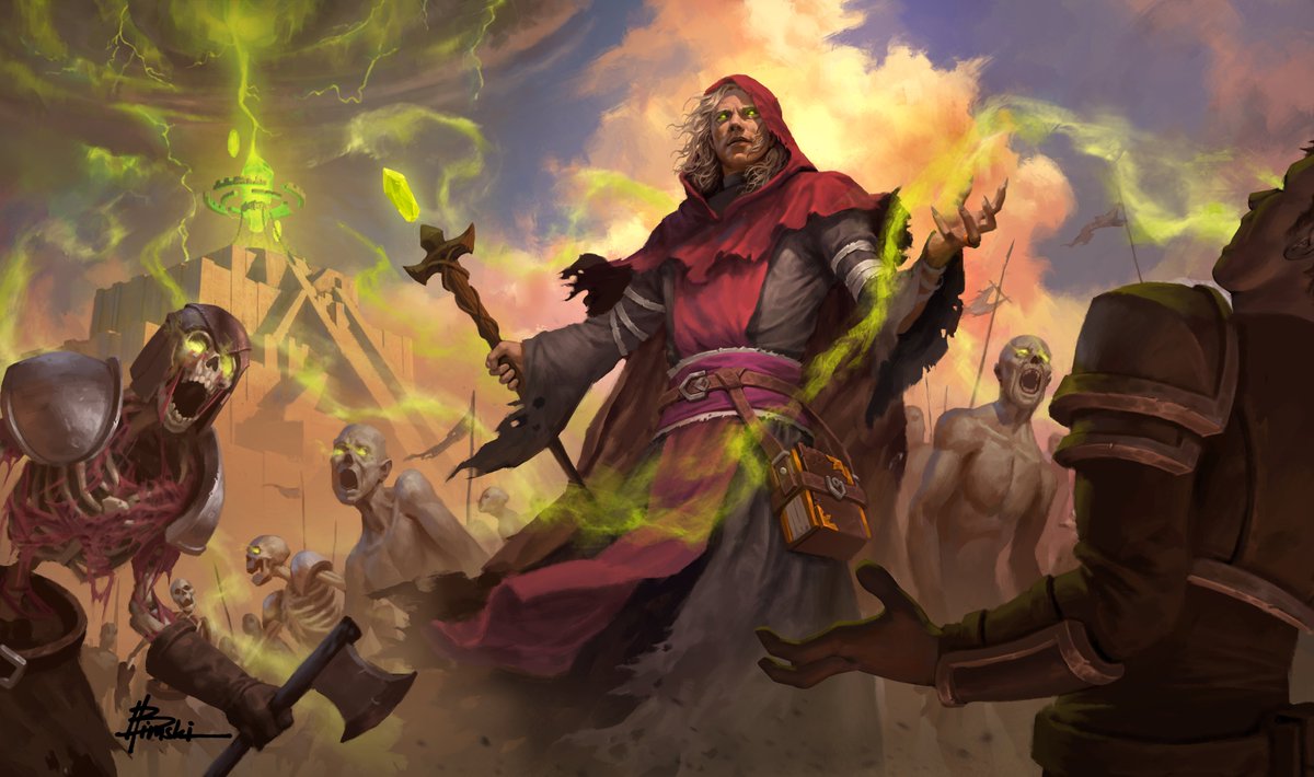 The rewards are almost here! The FAB community voted, <a href="/bimawithpencil/">b i m a 💥</a> illustrated, and <a href="/FABTCGCards/">FAB TCG Cards</a> printed playmats and art prints of the #Necromancer. Behold, "The Call of the Dead," available Friday. 
Read more about the project: fabtcgdc.com/blog/the-call-…