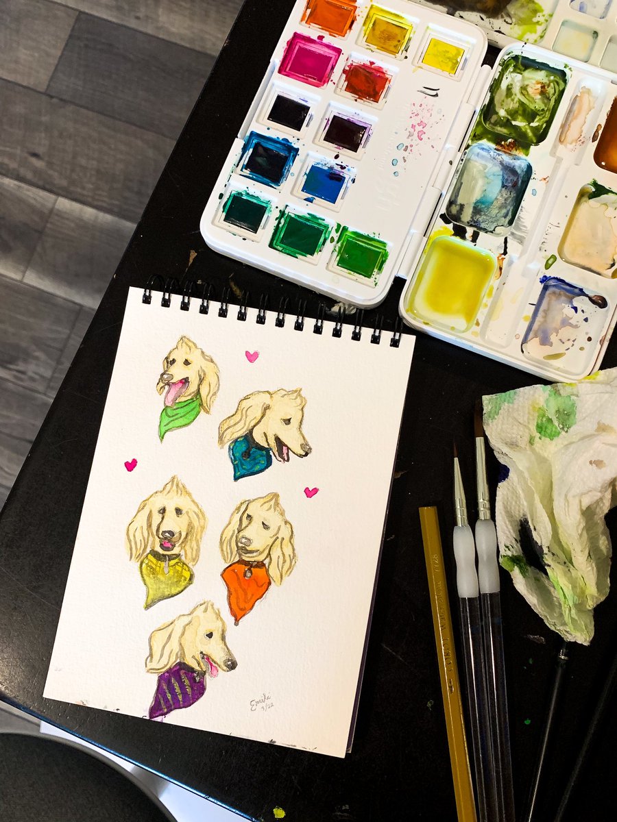 ek_illustrates's tweet photo. “Watson Wednesday 02”

Decided to opt for traditional media even though digital is still my comfort zone. 😬 I’ve been putting a lot of hours into learning to paint with watercolor so I decided to do some Watson doodles on my small watercolor pad for my weekly Watson piece. 🐶 https://t.co/aF4yPiItDK