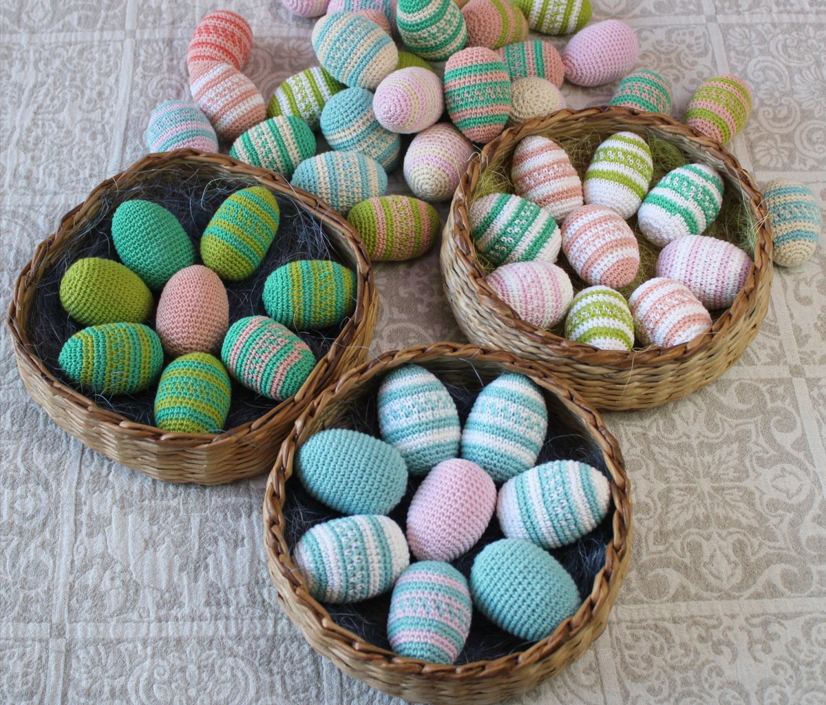 'Wonderful eco-friendly items for your Easter!\n\nEggs are crocheted from cotton. Each of the eggs is individually knitted and does not repeat the rest. Because of this, the size of each egg is slightly different from each other.' etsy.me/3JpVtSc #easterdecor #decoreggs