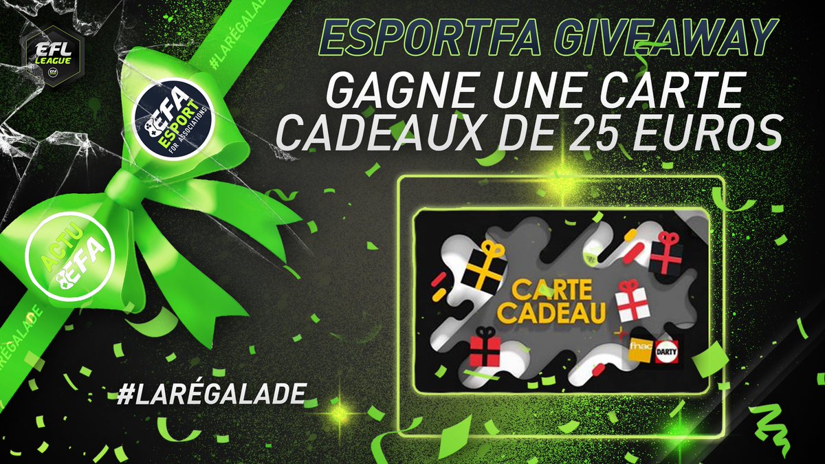 C'est la #Régalade🤩

À l'occasion du rush final pour l'EFL Finale, nous vous proposons un #Concours ! 🤯

Tentez de gagner une carte cadeau Fnac 
de 25 euros ! 🙌

1⃣ RT le tweet du #Concours
2⃣ Follow <a href="/EsportFA_FR/">ESPORT FOR ASSOCIATIONS</a> et @ActuEsportFA 
  
🎲TAS 20/04
#ESPORTFA22 #Giveaway