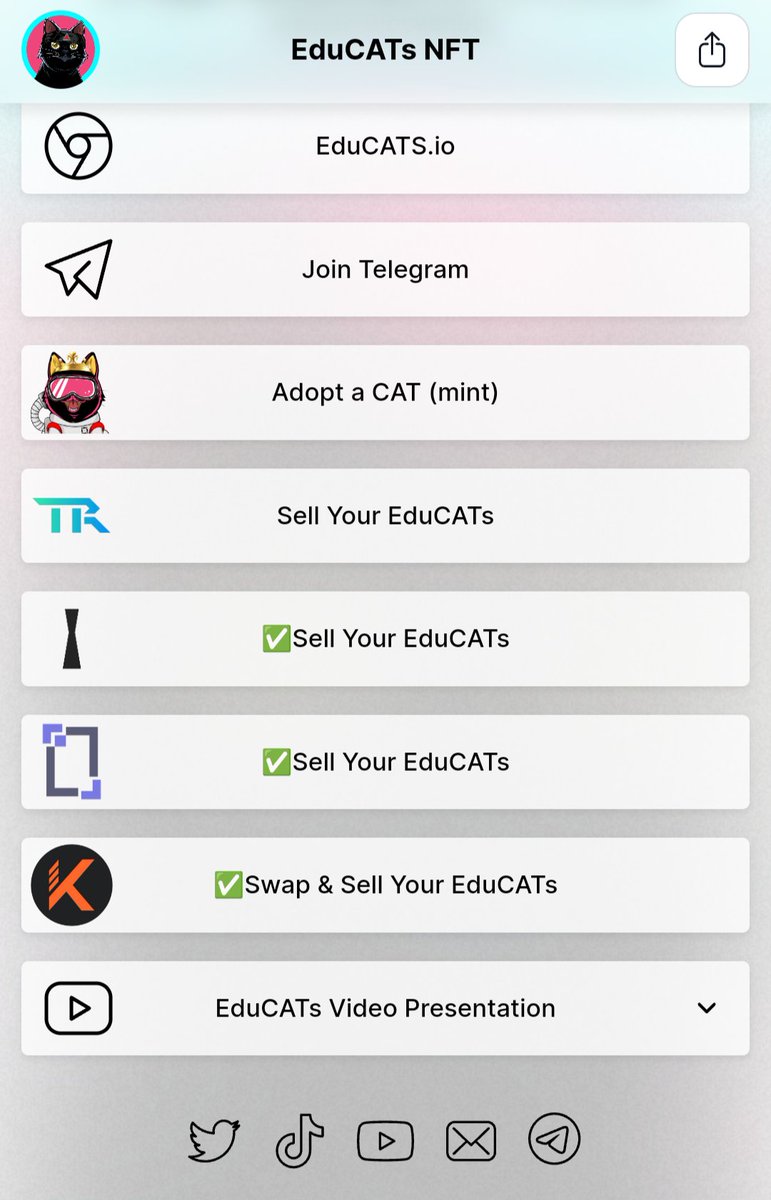Don't forget that you can adopt a #EduCATs 😻

Mint 0.15 #EGLD 👇
Trust Market:
trust.market/buy/EduNFT

We're  verified on:
✅isengard.market/collection/EDU…
✅frameit.gg/marketplace/ED…
✅elrondnftswap.com/collection/EDU…

#ElrondNFT #CatsNFT #NFTs #ElrondNetwork #ElrondCommunity #NFTcollectibles