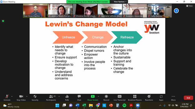 MAWorkforce's tweet photo. Deep appreciation for Evan Hines and Rebecca Booth-Fox of @YWBoston for facilitating today's #GrowingEquity webinar on Organizational Change to Achieve #Equity. Great frameworks and tools to use in #DEI work across #wkdev in #MA. #DotheWork https://t.co/gVIfpJahyy