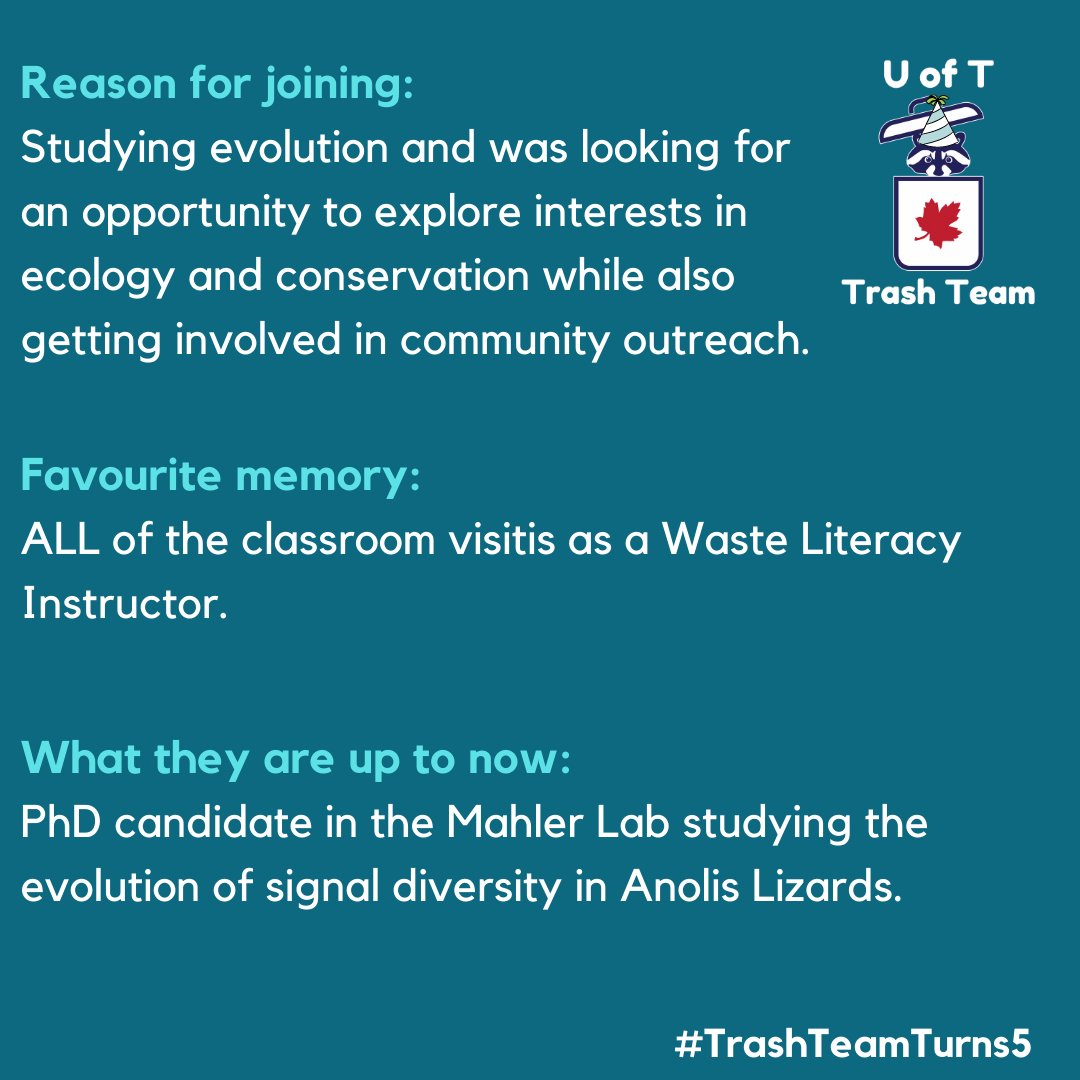 U of T Trash Team 🦝 (@uofttrashteam) on Twitter photo .<a href="/HermabessiereL/">Ludovic Hermabessiere</a> & <a href="/jillsanderson_/">Jill Sanderson</a> both joined us in 2019! Ludovic is a postdoctoral fellow studying the effects of plastic additives and Jill is a PhD candidate studying the evolution of signal diversity in Anolis Lizards. #HappyBirthday #TrashTeamTurns5 🎂 🦝 .<a href="/HermabessiereL/">Ludovic Hermabessiere</a> & <a href="/jillsanderson_/">Jill Sanderson</a> both joined us in 2019! Ludovic is a postdoctoral fellow studying the effects of plastic additives and Jill is a PhD candidate studying the evolution of signal diversity in Anolis Lizards. #HappyBirthday #TrashTeamTurns5 🎂 🦝