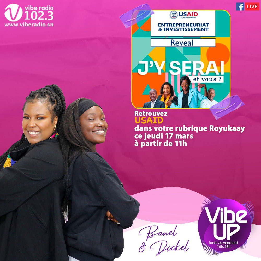 royukaay's tweet photo. Retrouvez-nous ce Jeudi sur Vibe Radio avec @USAID4Entreprnr / @USAIDSenegal dans la rubrique « Royukaay ».

#Royukaay 🇸🇳 https://t.co/rEQZXmjIfq