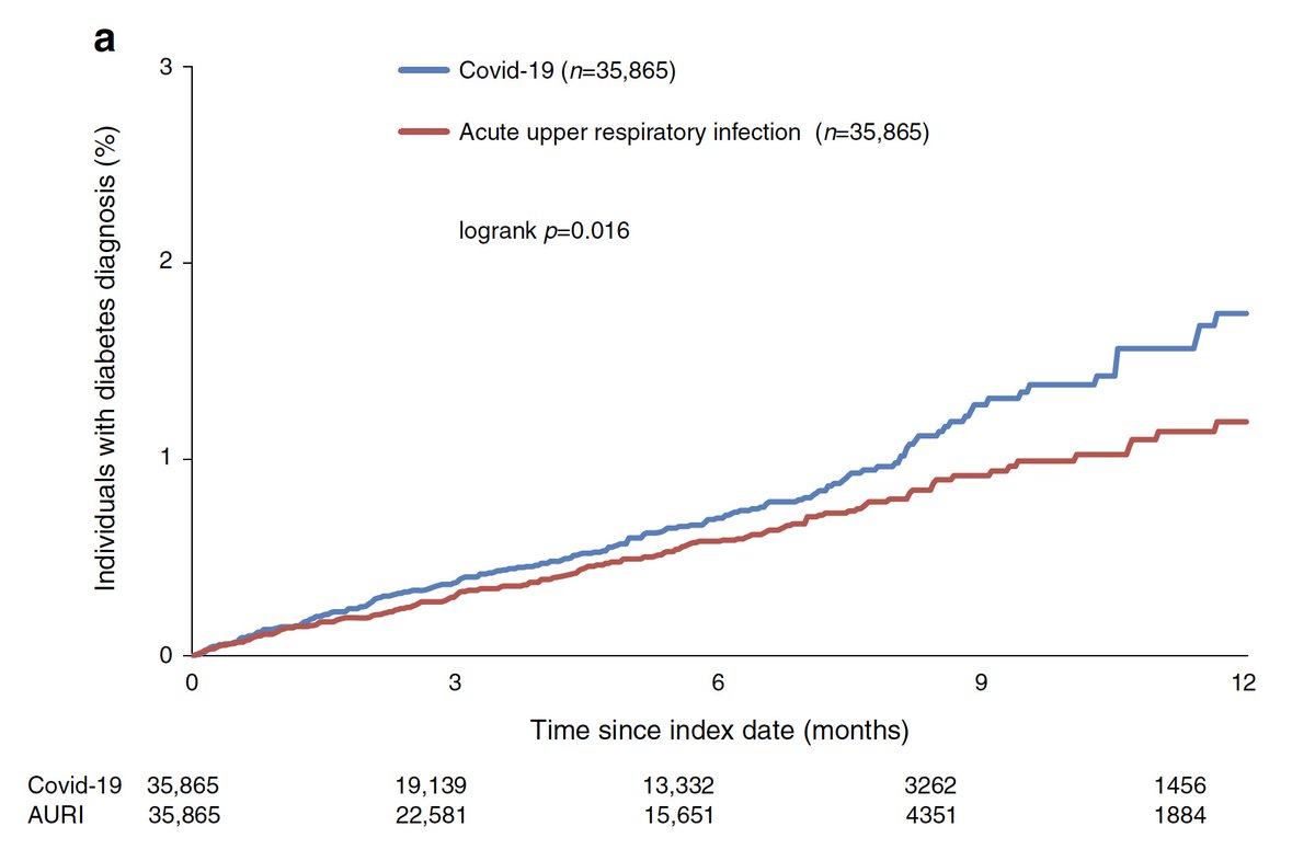 EricTopol's tweet photo. The association of predominantly mild Covid and subsequent Type 2 diabetes 
https://t.co/fXTmL88359 @DiabetologiaJnl Matched pair analysis of >35,000 people who develop diabetes vs controls with acute URI, ~28% increase https://t.co/roWweT918n