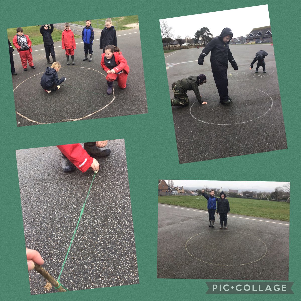 YsgolHiraddug's tweet photo. Some brilliant team work in Year 5's outdoor classroom today while creating 2D shape pictures. We have also found a way to draw a perfect circle! @_OLW_ #dirtyteaching #mathsoutdoors https://t.co/yAFBvwO5XS