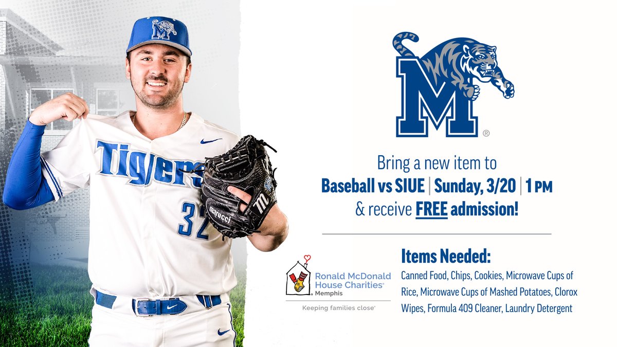 MemphisBaseball's tweet photo. Bring any of the supplies listed to our game on Sunday at 1pm and receive free admission to the game! All the items will be donated to the Ronald McDonald House in Memphis! https://t.co/opCyN9uDVj