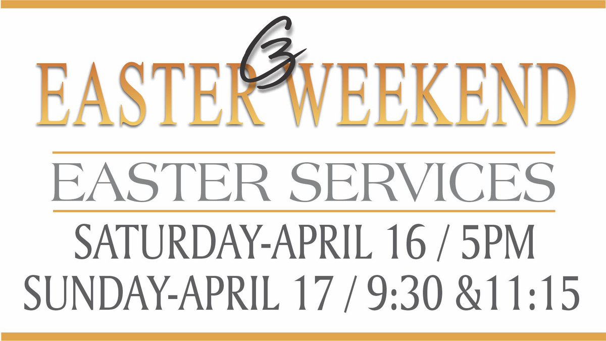 C3Wheeling's tweet photo. We are getting ready for an exciting Easter weekend at C3! Come and celebrate Jesus' resurrection with us! 
Visit https://t.co/mIVMxpdWUJ for dates and times!
We hope to see you this Easter!

#c3wheeling https://t.co/n9ZgBfMwkK