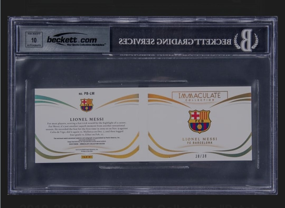 DamianDROB's tweet photo. 🚨MESSI AUCTION ALERT🚨 One of my favorites 2019-2020 Immaculate Collection "Patch Autograph Booklets" #PBLM/#17 Lionel Messi Signed Card (#38/38) - BGS MINT 9 @GoldinCo @GoldinCo #Messi #TheHobby #Soccer #TeamDROB https://t.co/861wwEks6X https://t.co/DOCTP1rRXH