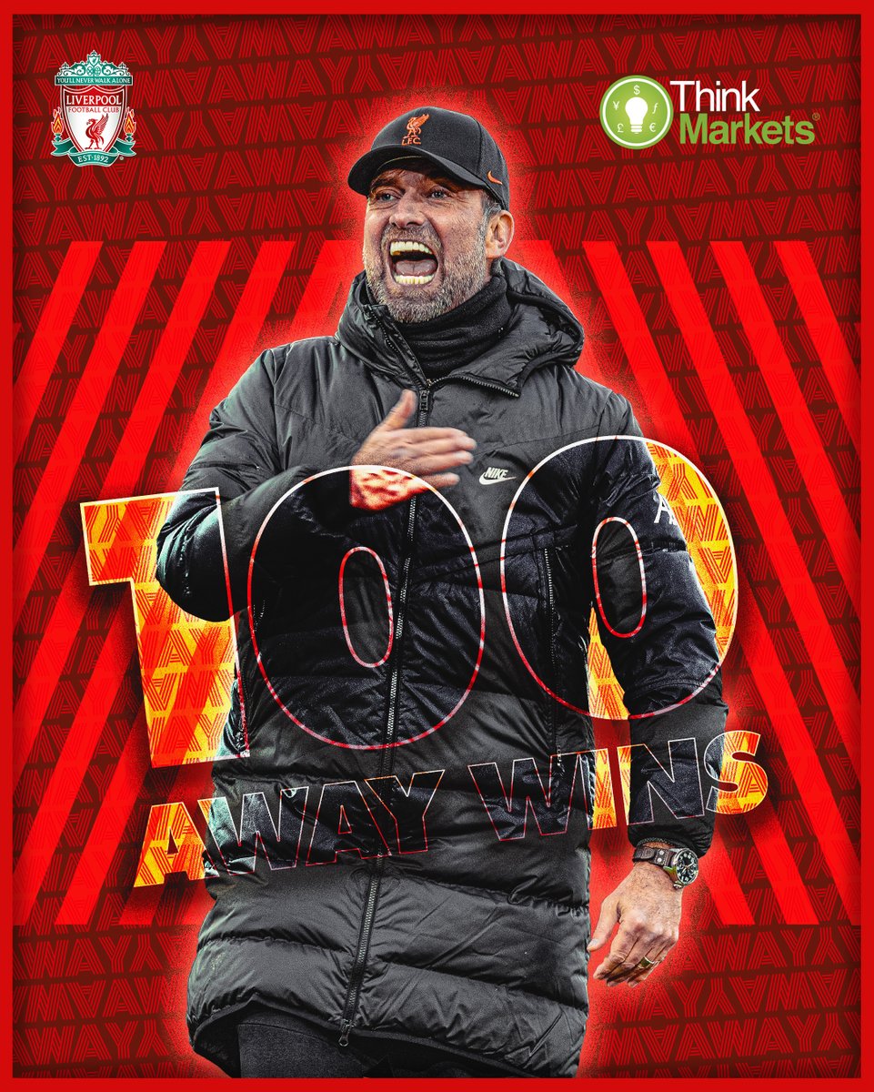 LFC's tweet photo. That’s now 💯 away wins under Jürgen Klopp! 😍 https://t.co/6j6PwN4OPQ