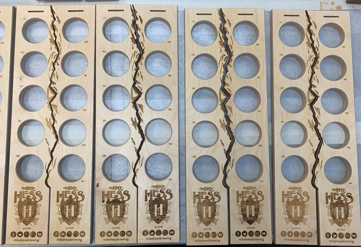 The <a href="/MikeHessBrewing/">Mike Hess Brewing</a> Alpine flights are looking amazing! #routercut #laserengraved