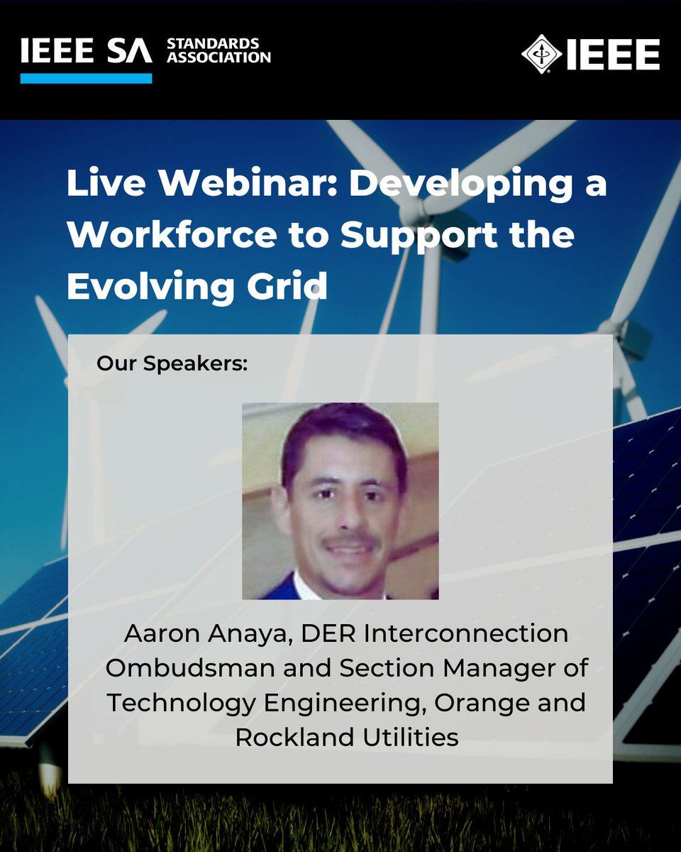IEEESA's tweet photo. Join @Betony_Jones, Aaron Anaya, and @mr_ravin on Tuesday, March 22nd at 1pm ET for a live webinar on workforce development activities and needs in the renewable energy industry. Register here: https://t.co/84JNSeS7s3

In order to meet decarbonization and #RenewableEnergy goa.... https://t.co/WqDpL1nl3f