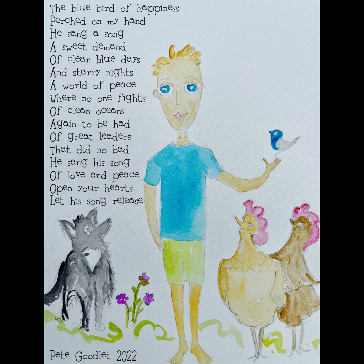 pete_goodlet's tweet photo. The blue bird of happiness 
Perched on my hand
He sang a song
A sweet demand
Of clear blue days
And starry nights 
A world of peace 
Where no one fights
Of clean oceans 
Again to be had
Of great leaders
That did no bad
He sang his song 
Of love and peace
Open your hearts https://t.co/3iLa4Y7pda