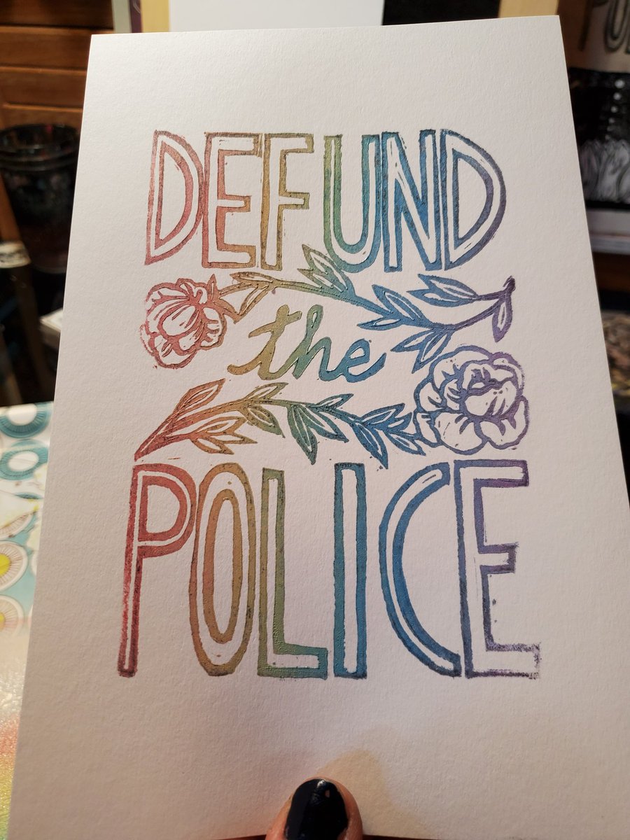 Got some new linocut prints getting ready to surface 
#DefundThePolice #artasresistance