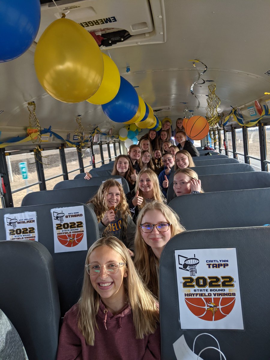 LadyVikes's tweet photo. And we're off!!! 

What a send off! A fun pep fest, a great meal provided for us at The Village Pub, and then an escort through town with hundreds of people lining the streets.

Thank you Hayfield, the support is second to none! 

#LadyVikes
#State2022 https://t.co/eH3kNqQFBF