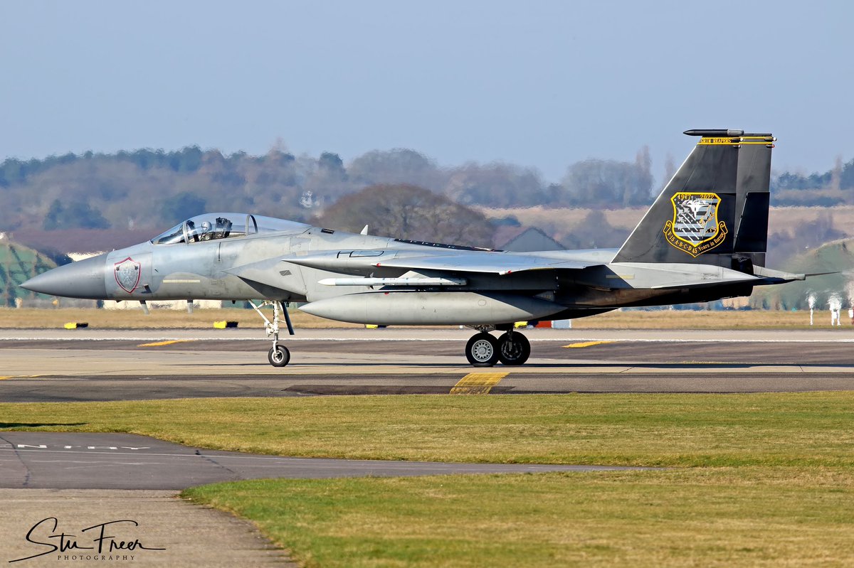 stuartfreer1's tweet photo. Last Eagles in Europe…💀

Special ‘Grim Reaper’ painted up to mark the end of operations with the 493rd FS &amp; the end of 45 years of the F-15 as an air-superiority fighter in Europe. Caught returning to @48FighterWing last week in some lovely light. https://t.co/LPO3vS2lX3