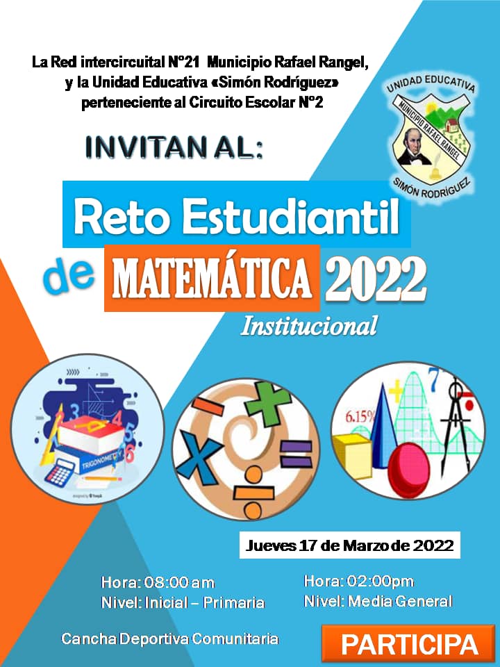 Uesimonr28's tweet photo. La cita es mañana en el Reto de Matemáticas en su fase Institucional; vamos juntos con nuestros niños, niñas y adolescente al compartir de conocimientos https://t.co/1jWc9rlMH1