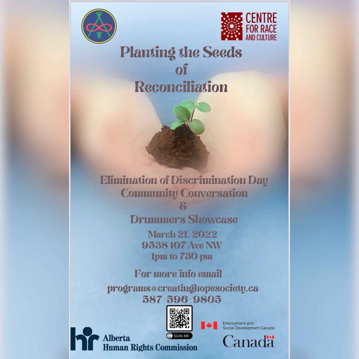Creating_Hope_'s tweet image. Please join us on March 21, for Elimination of Discrimination Day, a community conversation, our theme is Planting the Seeds of Reconciliation in the workplace. We will have a great conversation and panel discussion

eventbrite.ca/e/planting-the…