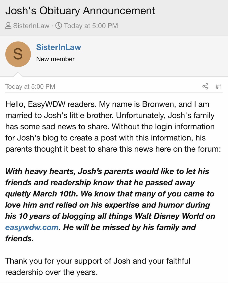 Tom_Bricker's tweet photo. Incomparable doesn’t even begin to describe Josh @easywdw. He was not only immensely talented, helpful, and intelligent—but also privately generous and kindhearted. Sarah and my hearts go out to his family, friends, and this entire community. Josh will be so, so missed. https://t.co/ze5OV4uchh