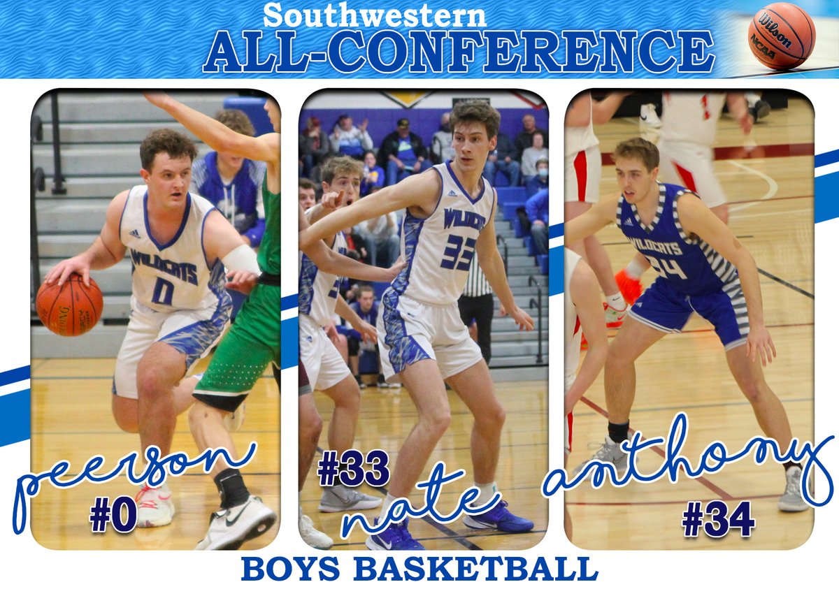 WildcatsSW's tweet photo. CONGRATULATIONS to our Boys Basketball 2021-22 SWWAL All-Conference recipients!
Seniors Peerson Kephart and Nate Reiff — 1st Team All=Conference.
Junior Anthony Martin —All-Conference Honorable Mention.
We are proud of these young men for their accomplishments!
#SWWildcatPride https://t.co/1znOWC8jH9