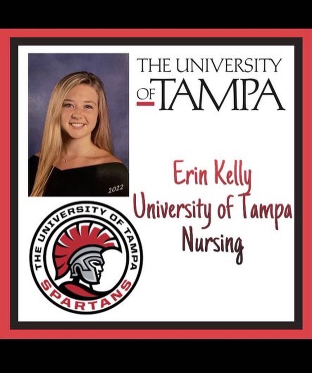 Senior Captain Erin Kelly will be attending The University of Tampa in the fall for Nursing! 👩🏼‍⚕️💉