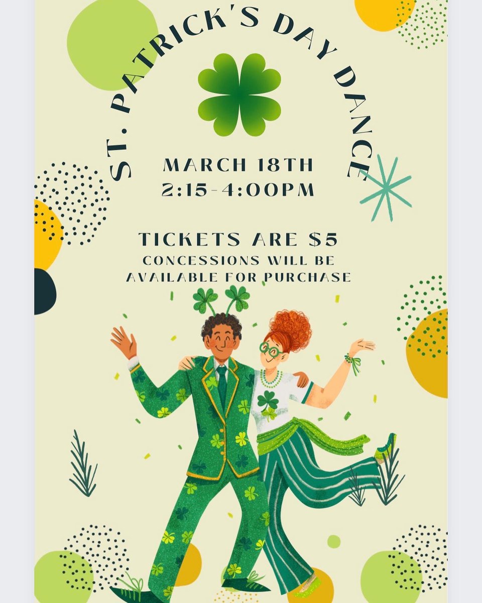LionsRbms's tweet photo. Lay out 2 green outfits #redbankmiddleschool -We’re extending your St. Patrick’s Day celebration!🍀

The 1st afterschool dance of the year is this Friday, 3/18, from 2:15-4:00pm in the RBMS Gym! 🎟 are $5, at the door.

Concessions to fuel your shenanigans will be available w/ 💸 https://t.co/yWFZjZwEFK
