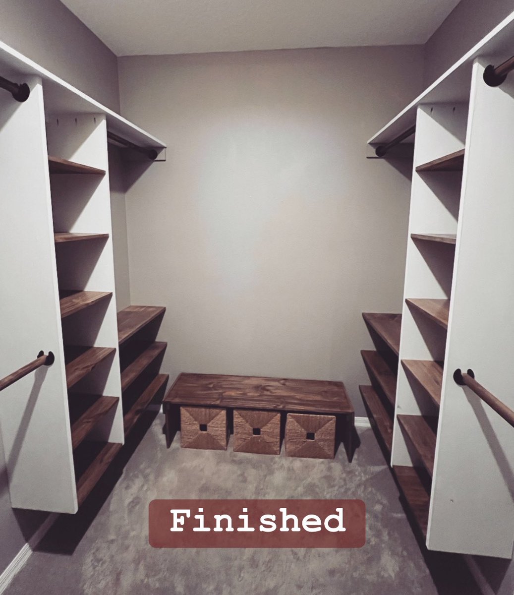 Newly renovated walkin closet complete. 🤩

#woodworking #woodcreations #woodworker #walkincloset #prayerroom #organization #specialwalnut #farmhousewhite #customizedfrommizetoyours🤎