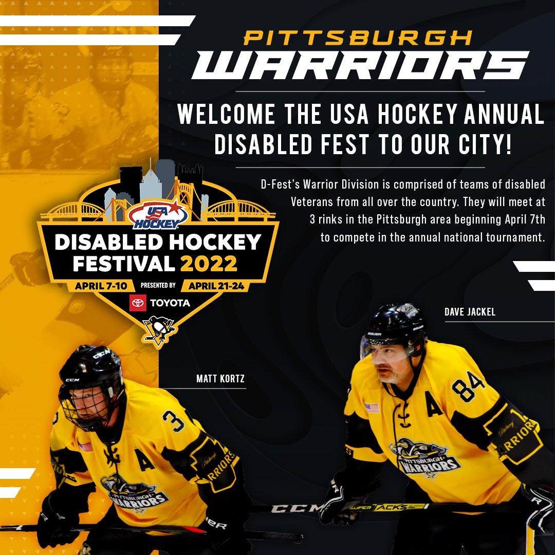 PGHWarriors's tweet photo. The Pittsburgh Warriors are proud and excited to showcase Warrior hockey and the city of Pittsburgh to the hockey world. Blind, Deaf/Hard of Hearing, Special, and Standing Amputee teams also make their way to the Steel City. Admission to all games is free to the public! https://t.co/zzY90GHPRx
