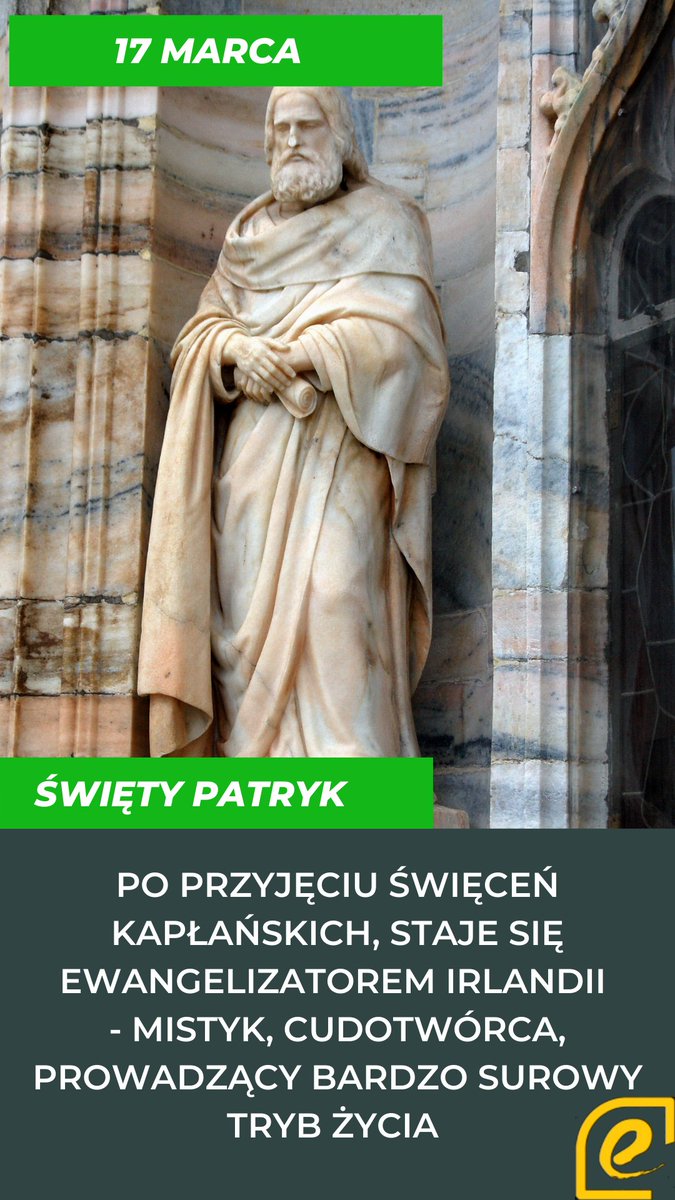 Ekatecheza's tweet photo. Dzisiaj wspominamy św. Patryka, biskupa i apostoła Irlandii. @EpiskopatNews @ArchKrakowska @Gosc_Niedzielny @PrzewodnikKatol @niedziela_pl @Abp_Gadecki https://t.co/Qqq95l1MxW