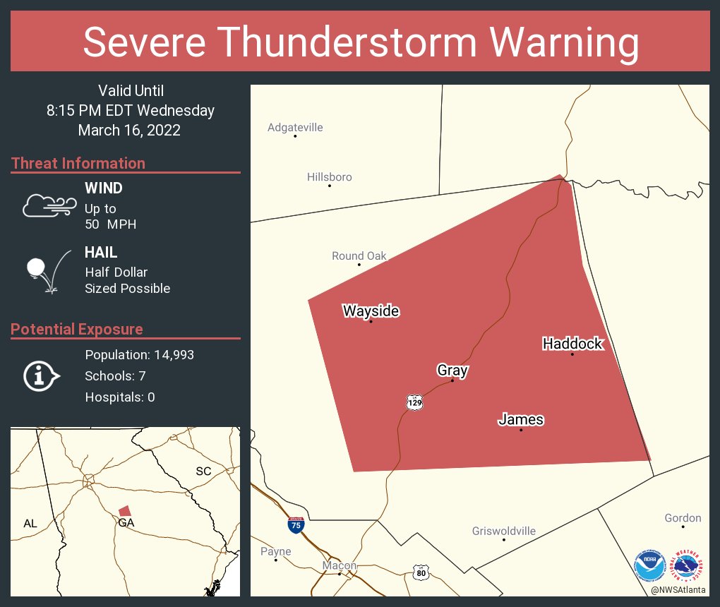 NWS Atlanta on Twitter "Severe Thunderstorm Warning including Gray GA
