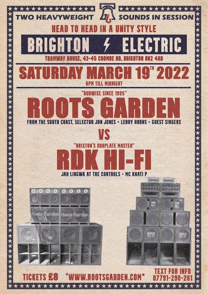 This Saturday two heavyweight sounds go head to head on the south coast 🎶🎶🔊🔊🔊 limited tickets remaining  eventbrite.co.uk/e/roots-garden…