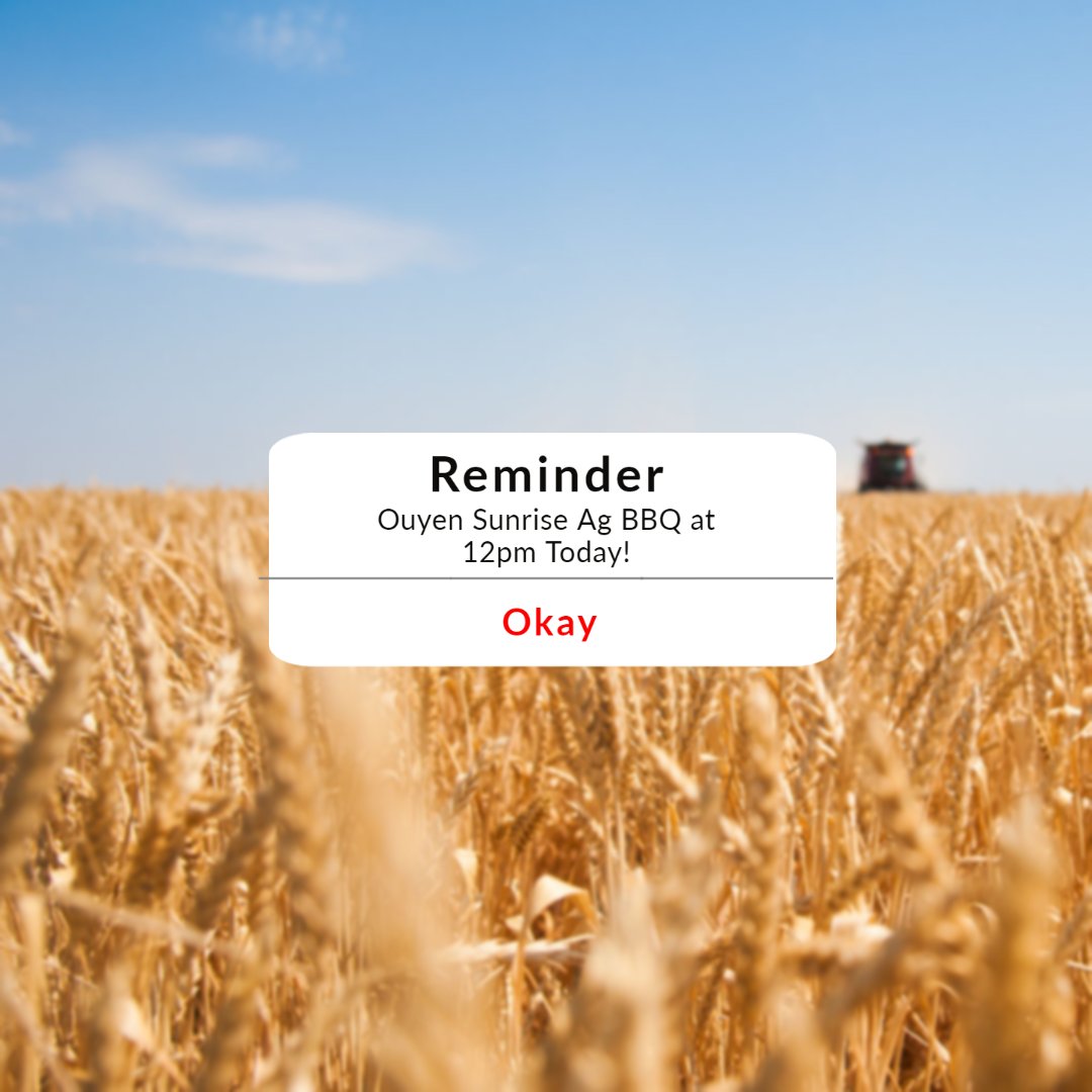 Today in Ouyen we will be having a BBQ to thank our
customers for your support throughout our 20 Years of
Sunrise Ag.
Come down to Calder Highway Ouyen at 12pm for a free BBQ and prizes.
#sunriseag20years