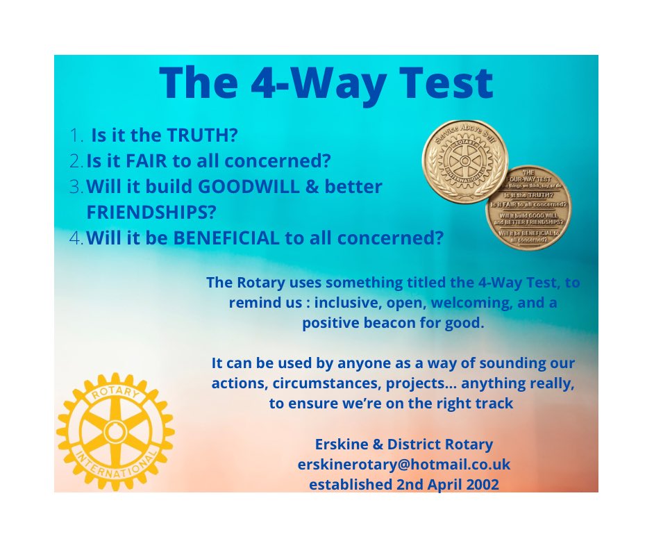 Erskine and District Rotary (@erskinerotary) on Twitter photo A fundamental of <a href="/Rotary/">Rotary International</a> it can be applied to various situations & walks of life #4waytest #Rotary #rotaract <a href="/glasgowrotaract/">Glasgow Rotaract</a> <a href="/RotaryGBI/">Rotary GB & Ireland</a> <a href="/RotaryDist1230/">RotaryInWestOfScotland</a> #serviceaboveself A fundamental of <a href="/Rotary/">Rotary International</a> it can be applied to various situations & walks of life #4waytest #Rotary #rotaract <a href="/glasgowrotaract/">Glasgow Rotaract</a> <a href="/RotaryGBI/">Rotary GB & Ireland</a> <a href="/RotaryDist1230/">RotaryInWestOfScotland</a> #serviceaboveself