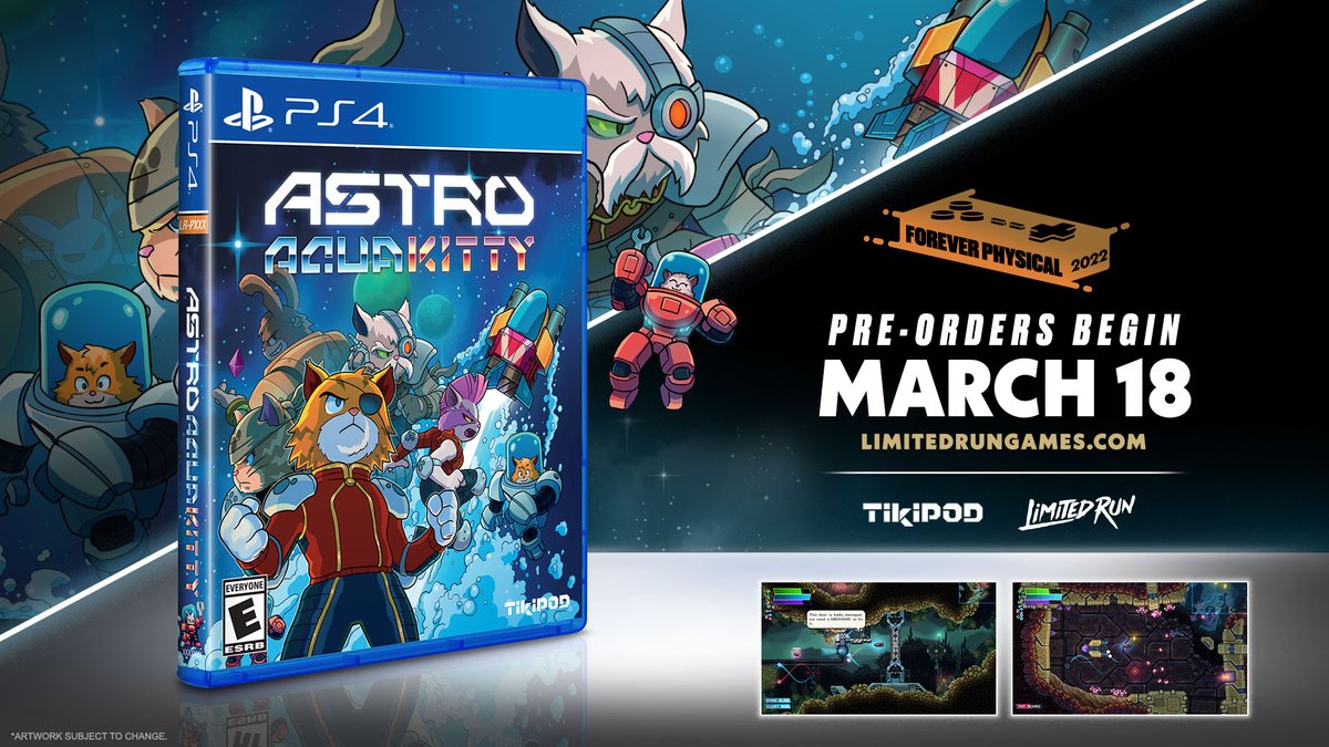 ICYMI—Astro Aqua Kitty, a shoot-em-up arcade RPG, is coming to PS4 physical this Friday! 
LIMITED pre-orders start at 10am ET, and you can bundle your game with a soundtrack &amp; sticker set!

Learn more + Wishlist now: bit.ly/3MSAtVZ