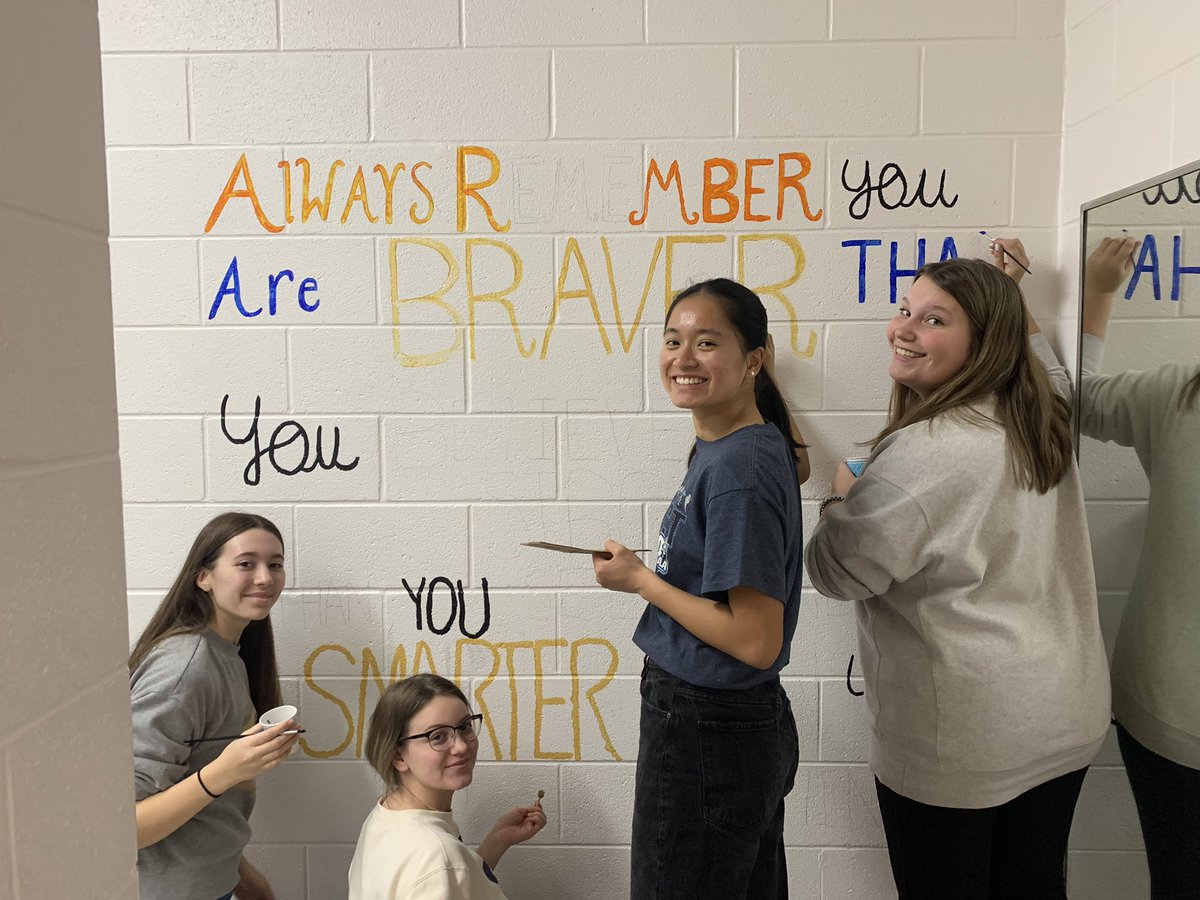 MarlingEnglish's tweet photo. LEO club had a great time painting inspirational quotes in student bathrooms today! #youmatterJA https://t.co/aDHdQ8qu7k
