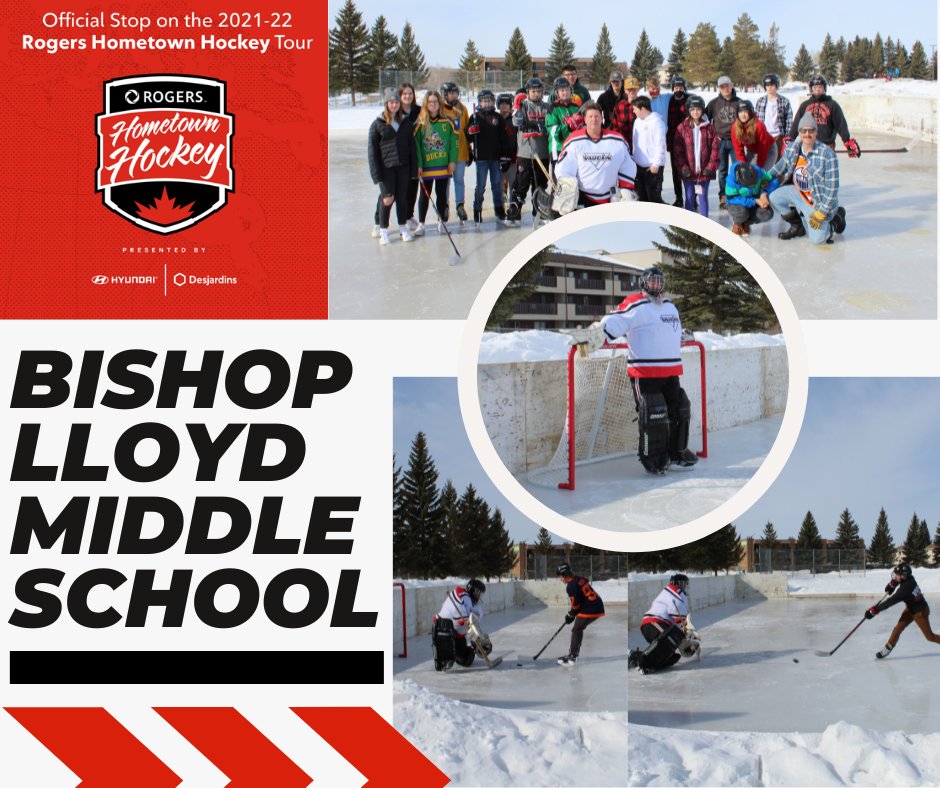 To celebrate the Rogers Hometown Hockey Tour coming to Lloyd, students at BLMS had the chance to shoot on Principal Mr Canfield on the school’s outdoor rink. Mr Canfield suited up in full goalie gear to have students donate a non-perishable food item to have a shot at him in net