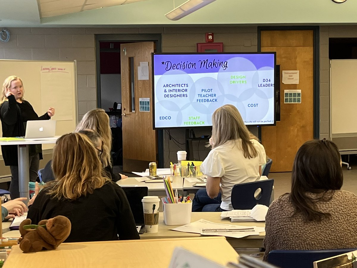 Exciting day today learning about our new learning spaces, and all that is to come beginning next year! Thank you to <a href="/kelleral/">Alison Keller</a> for leading us through this exciting PD! #lyonlearners #weared34
