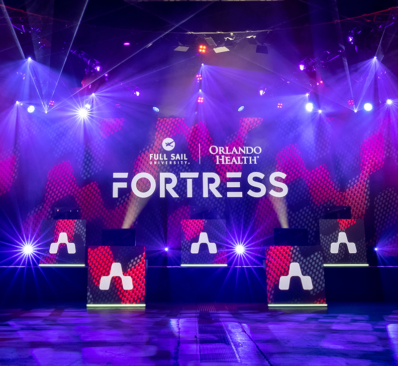 FullSail's tweet photo. The #FullSail @orlandohealth Fortress has 10 million pixels of LED wall, an all LED lighting rig, and a concert-level PA system designed to make everything from friendly campus game competitions to full collegiate esports tournaments into epic events. https://t.co/pp1b910PLD