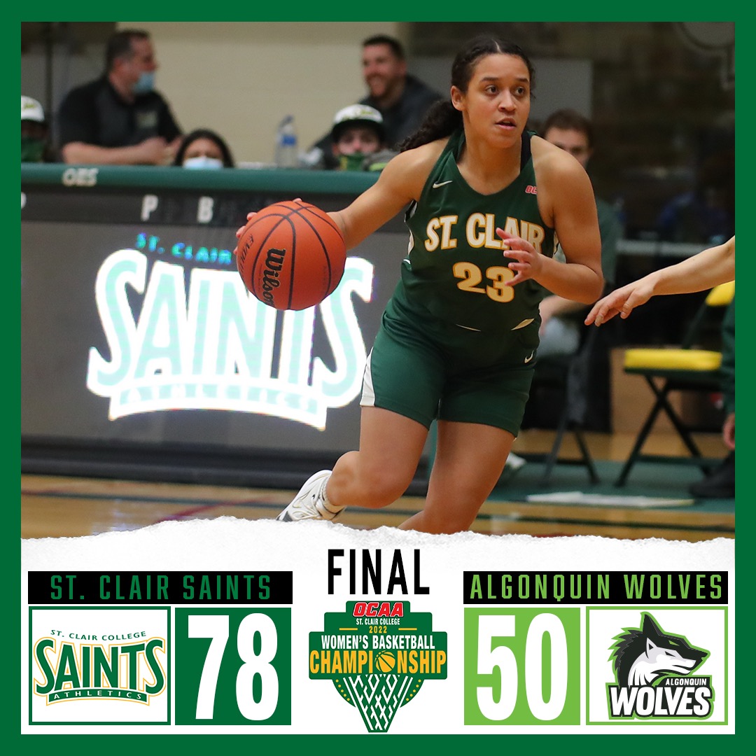 #OCAAWBB | <a href="/stclairsaints1/">Saints Athletics</a> win 78-50 over <a href="/ALGWolves/">Algonquin Wolves</a> to book ticket to the Gold Medal final on Thursday