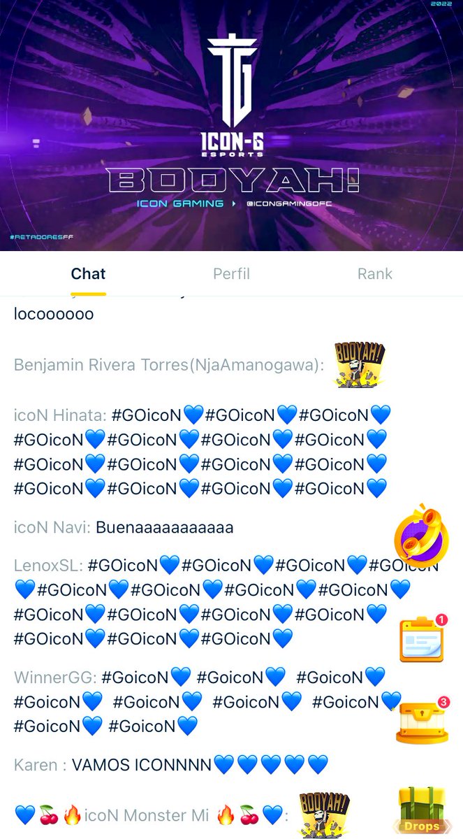 icongamingofc's tweet photo. Una locura total, doble booyah de icoN y el chat está on fire 🔥 la icoN Family a tope presentes en #retadoresff alentando al equipo de sus amores #icong #GoicoN 💙 https://t.co/vB6aiz2VbI